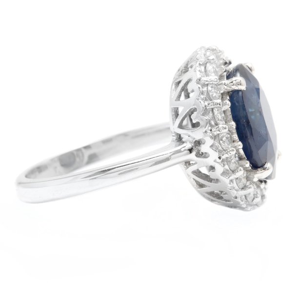 6.40Ct Natural Sapphire & Diamond 14KW Gold Ring